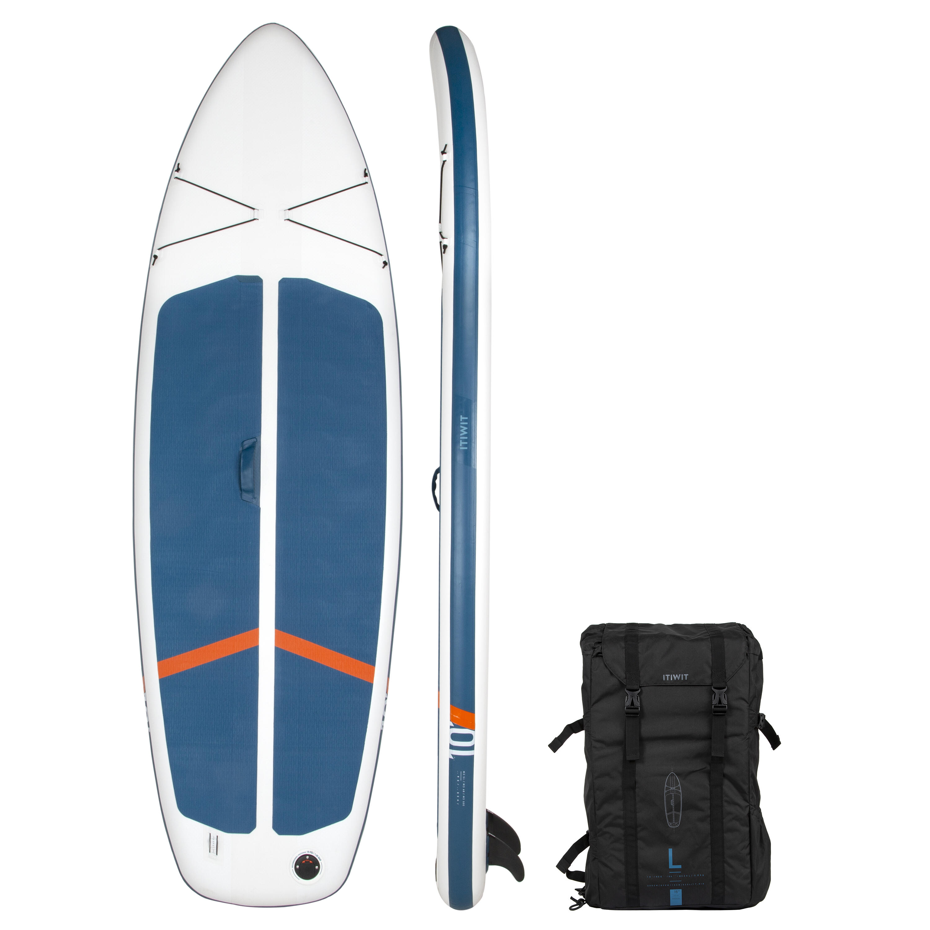 ITIWIT Stand up Paddle Board ultra kompakt und stabil 10 Fuß (max. 130 kg) - weiss/blau