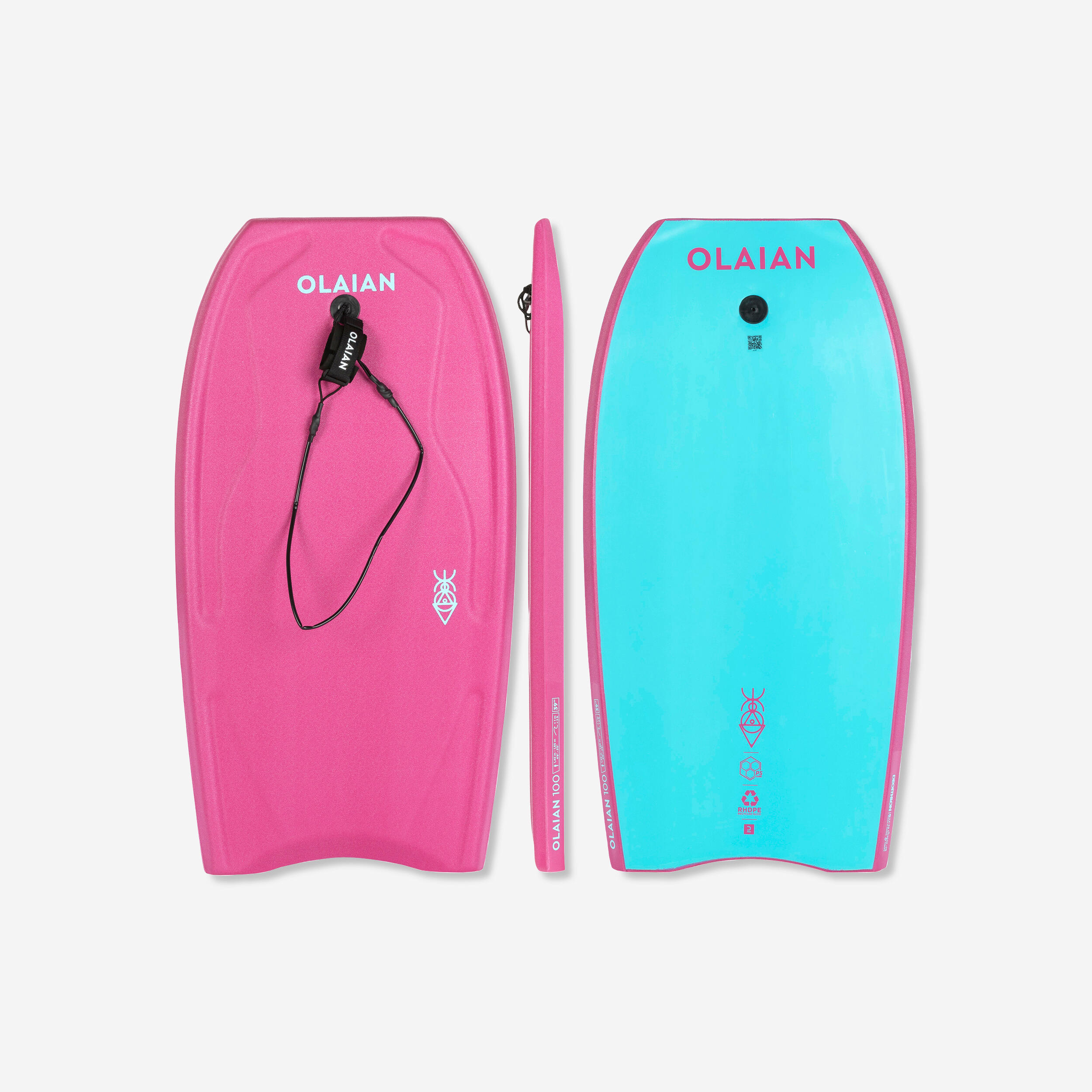 Decathlon Bodyboard mit Handgelenk-Leash 100 rosa/blau 39