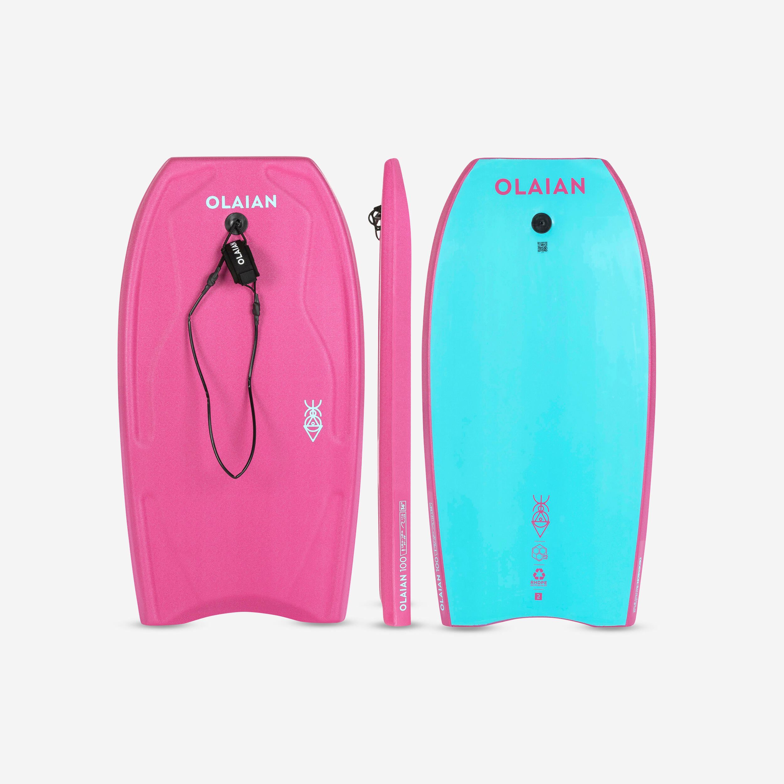 OLAIAN Bodyboard Kinder mit Handgelenk-Leash - 100 rosa/blau 36
