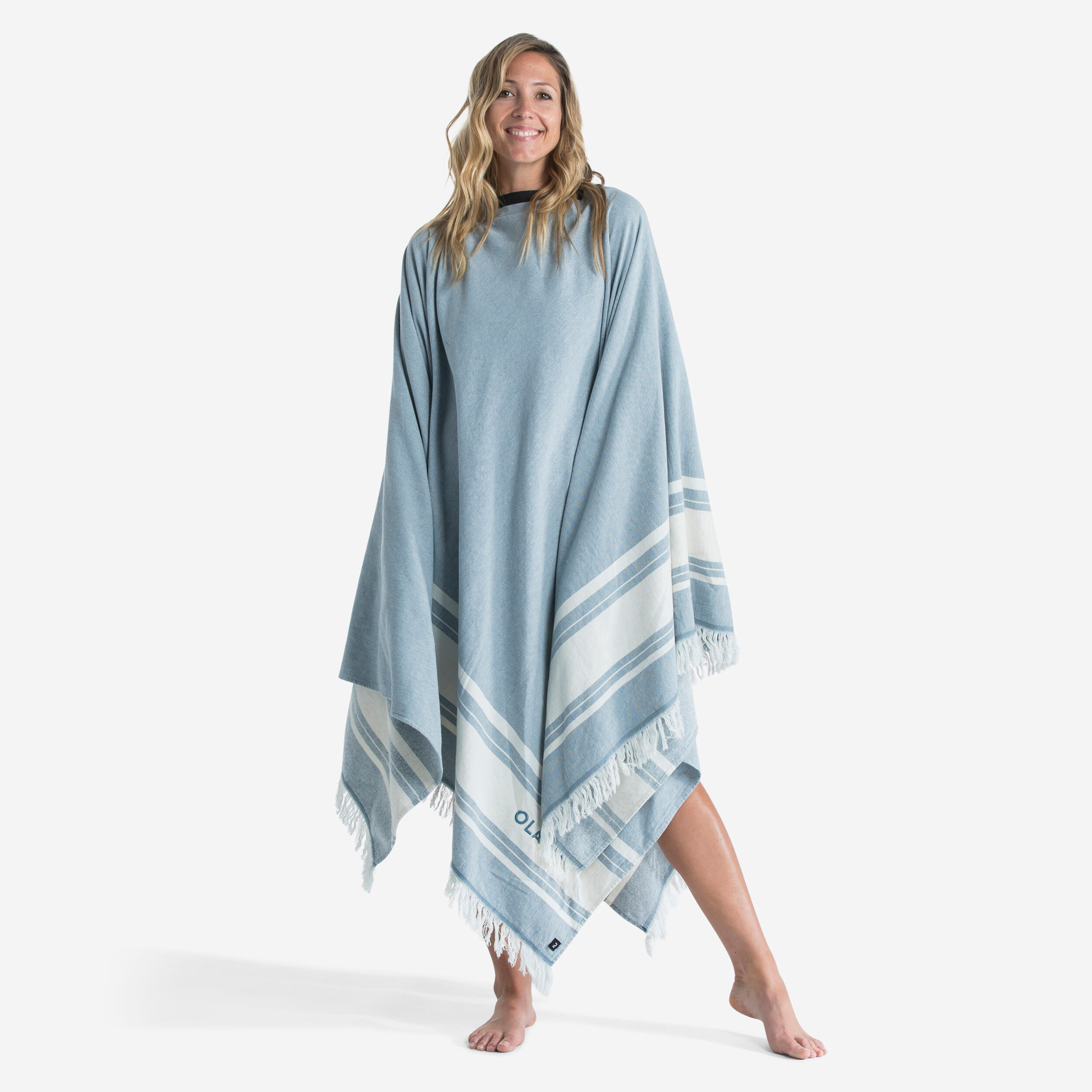 OLAIAN Strandhandtuch Poncho 190?נ190?cm grau/blau No Size