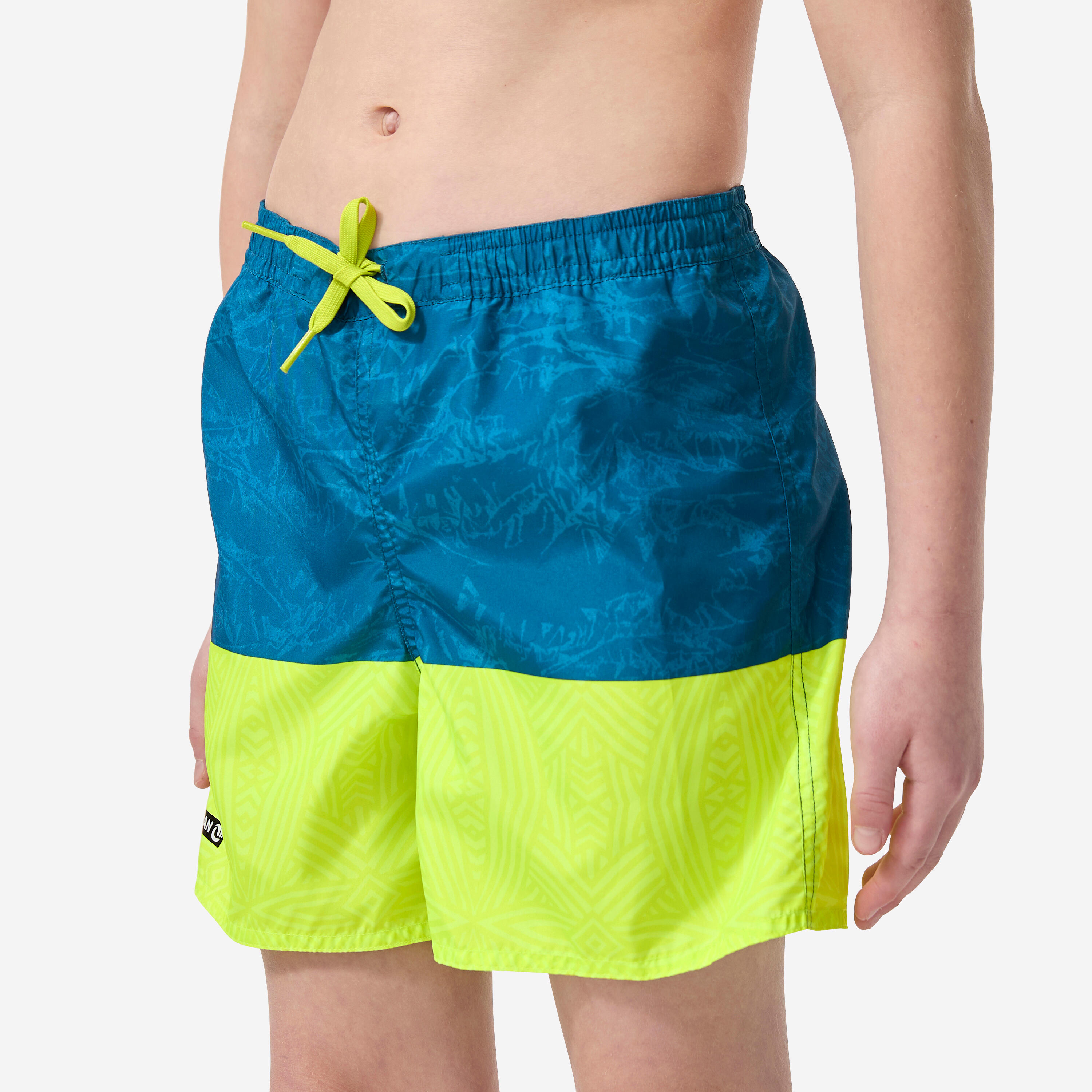 OLAIAN Boardshorts Surfen Jungen mit Taschen 100 Stories blau/gelb 141-150cm 10-11J