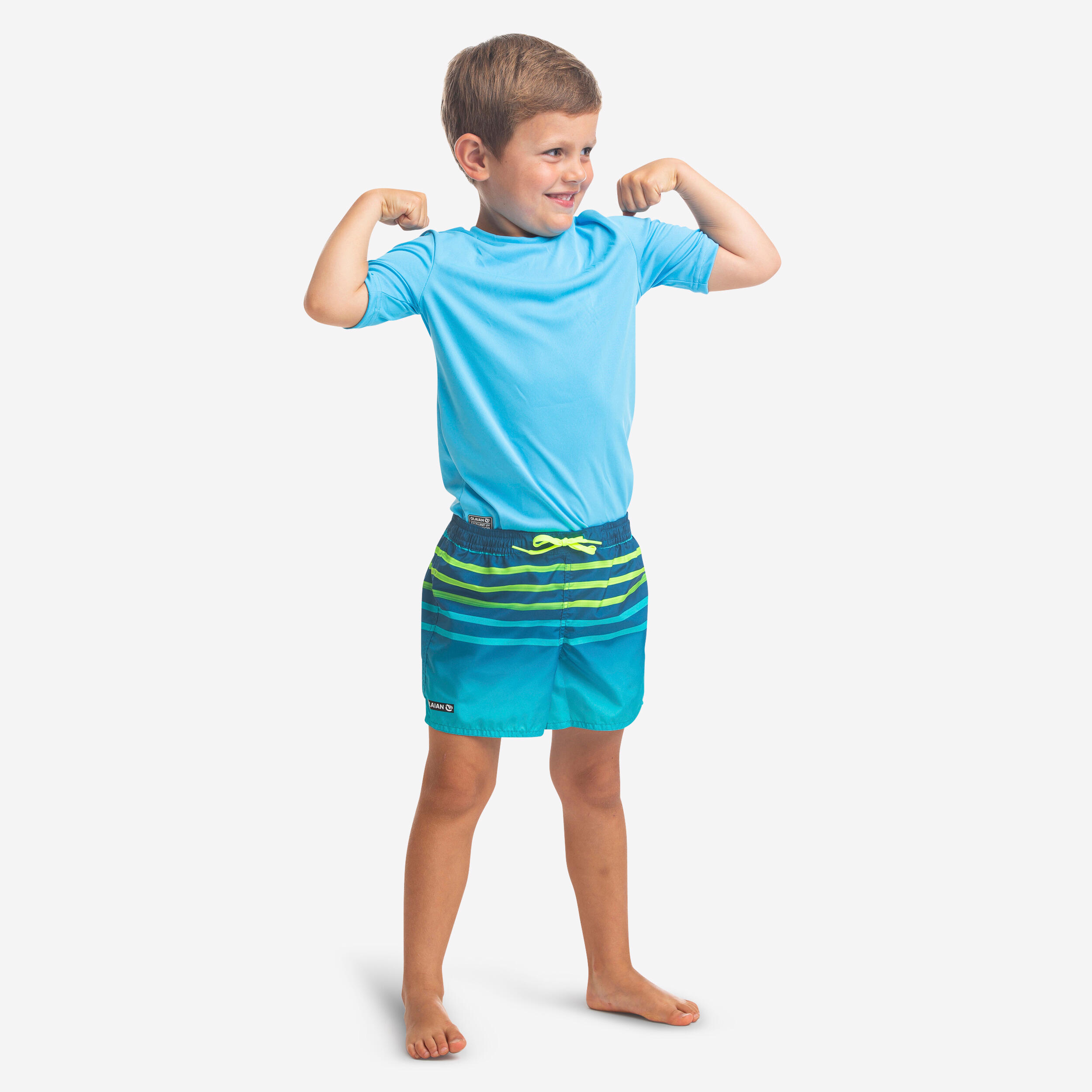 OLAIAN Boardshorts Surfen Jungen 100 Tokyo Sun blau/gr?n/gestreift 103-112cm 4-5J