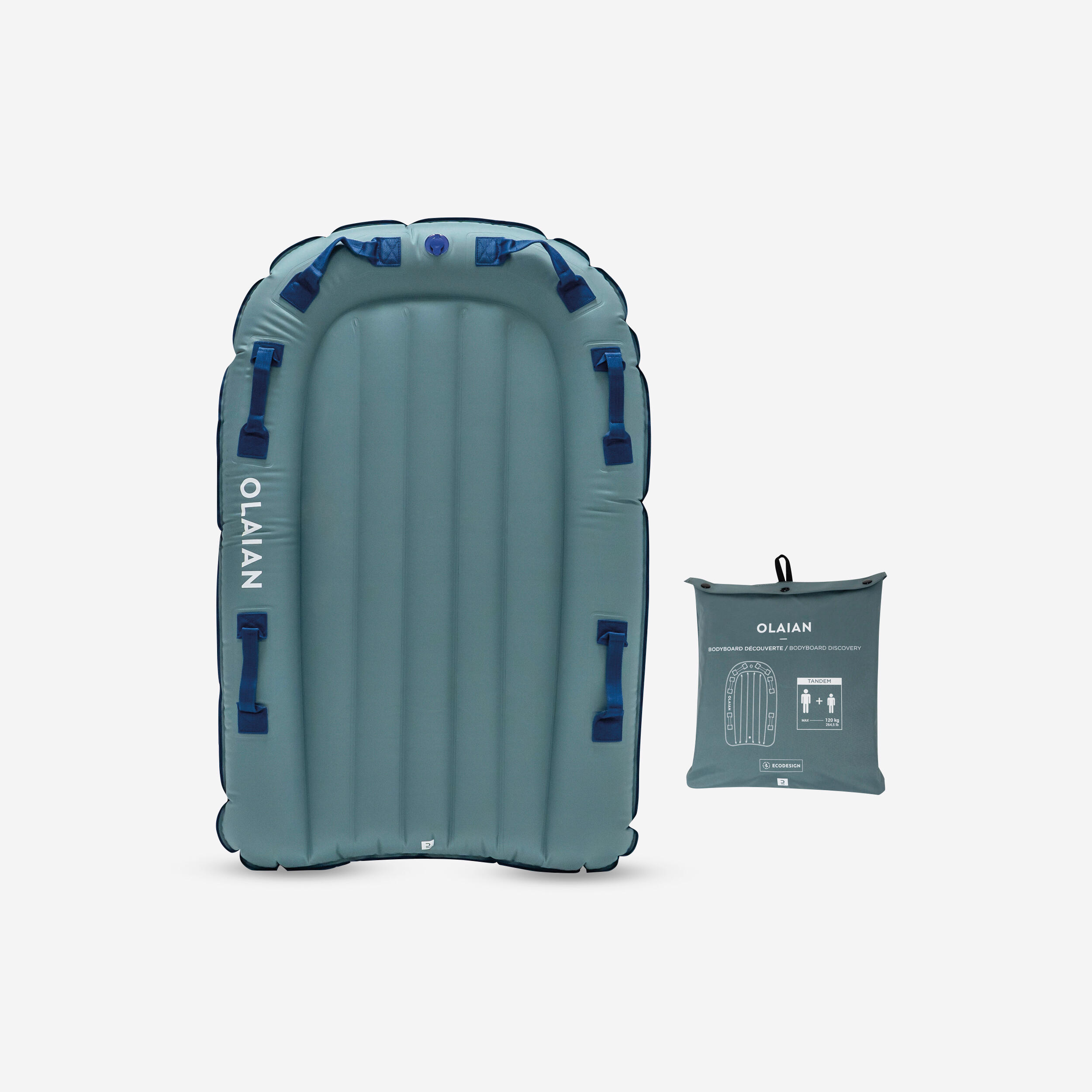OLAIAN Bodyboard Tandem Erwachsene/Kinder aufblasbar - blau/grau No Size
