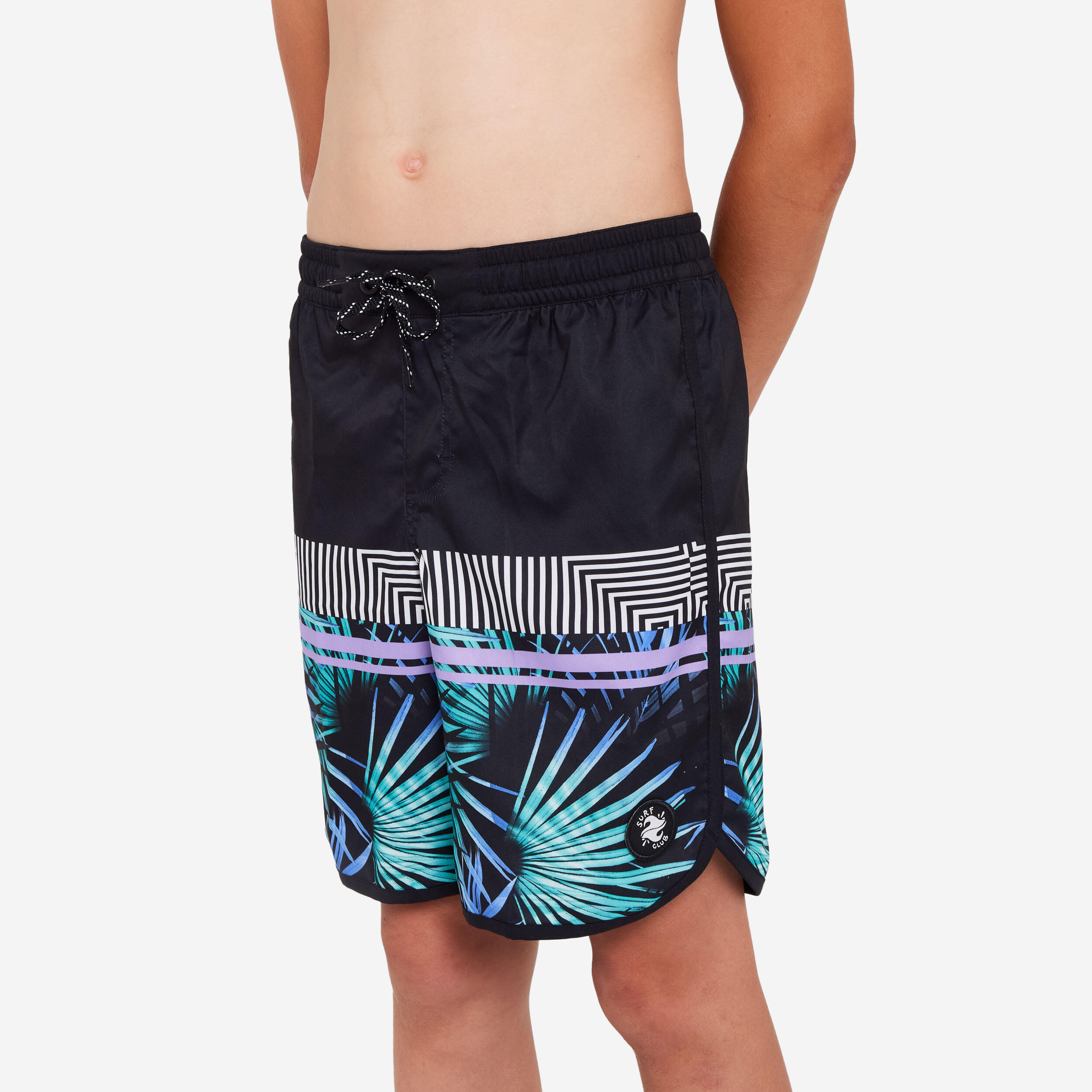 OLAIAN Boardshorts Jungen 500 Palmsand schwarz 131-140cm 8-9J