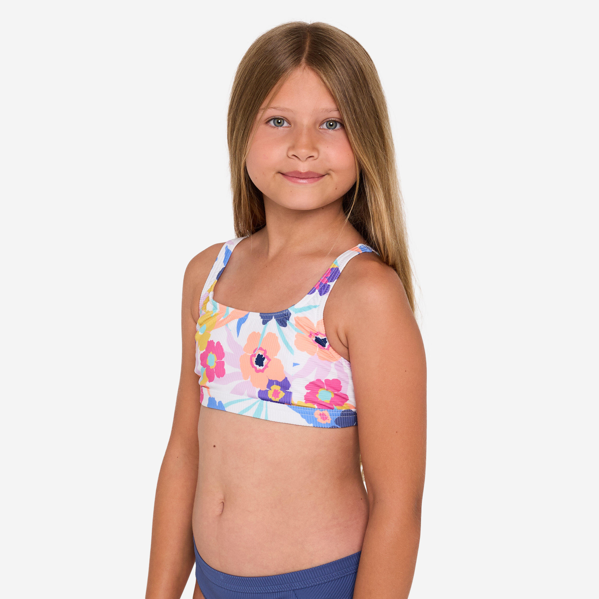 OLAIAN Bikini-Oberteil M?dchen Bustier gebl?mt verstellbar 500 Nora wei? 160-166cm 14-15J
