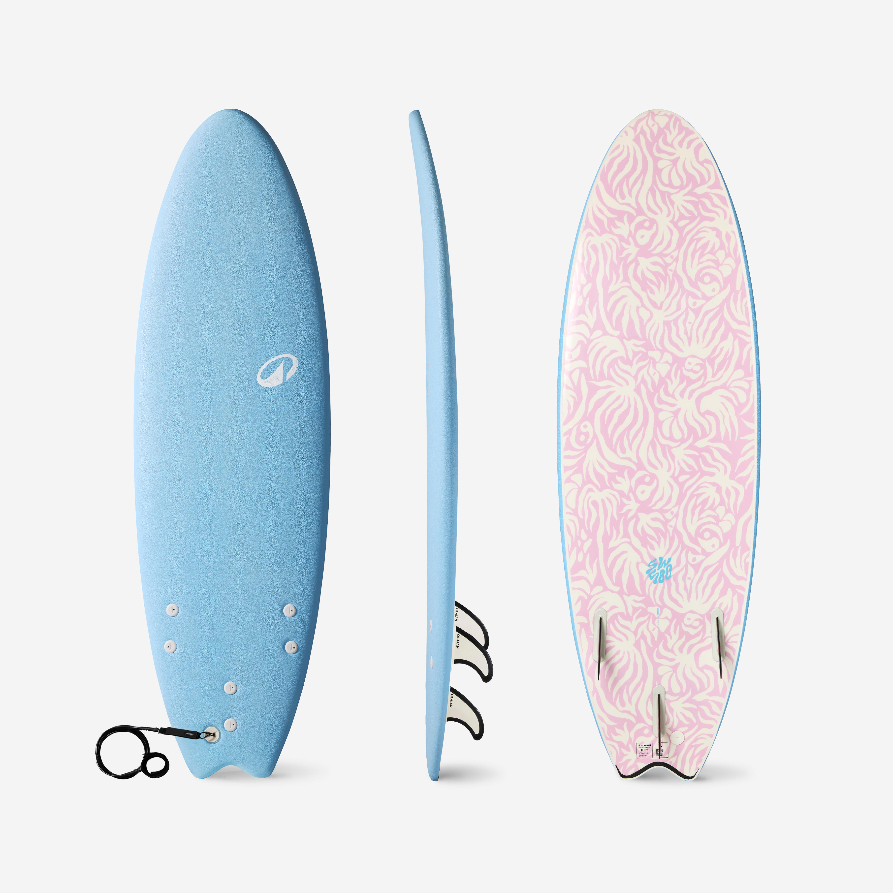 OLAIAN Surfboard aus Schaumstoff 6' Swallow Tail 49?l hellblau No Size