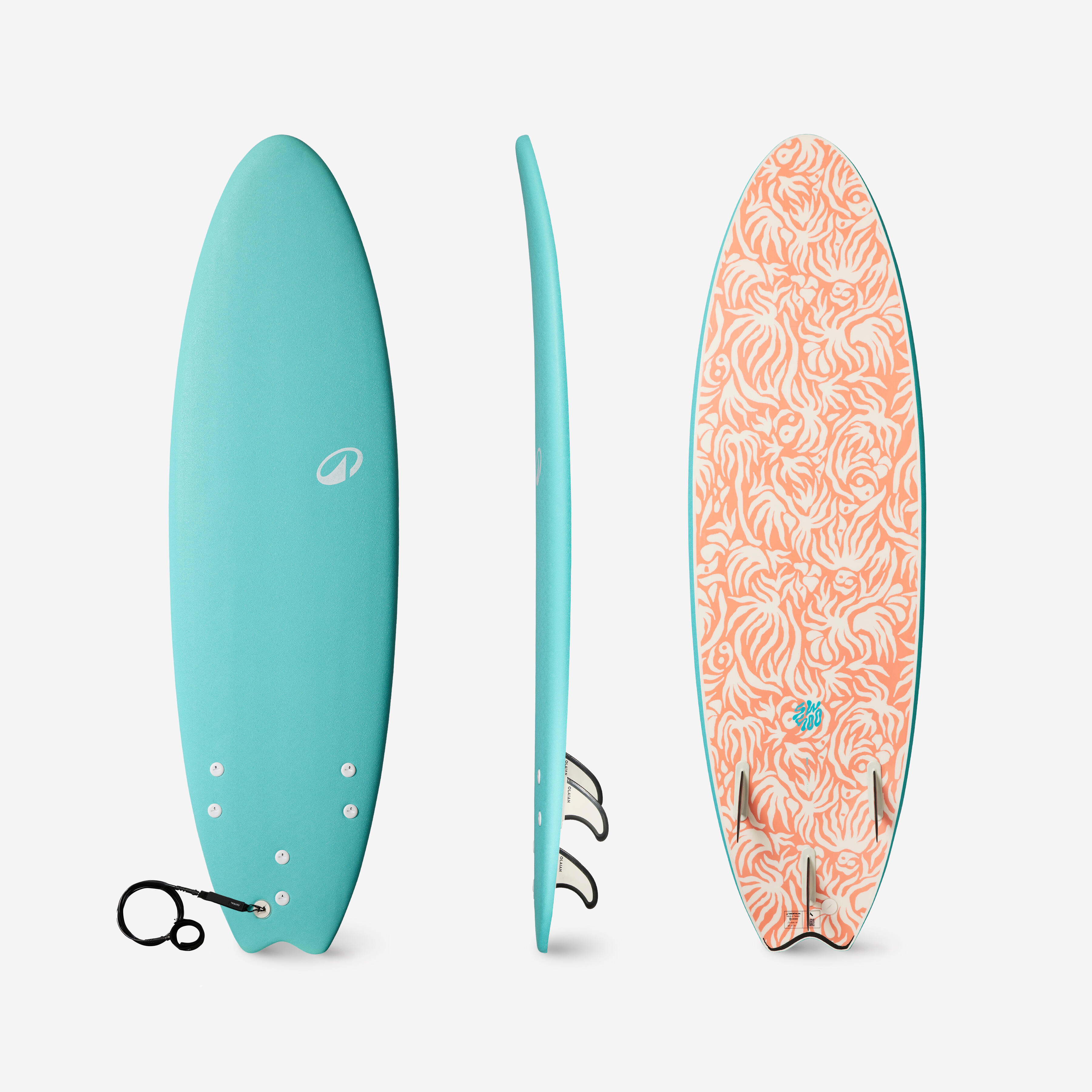 OLAIAN Surfboard aus Schaumstoff 6'6 Swallow Tail 55?l t?rkis No Size