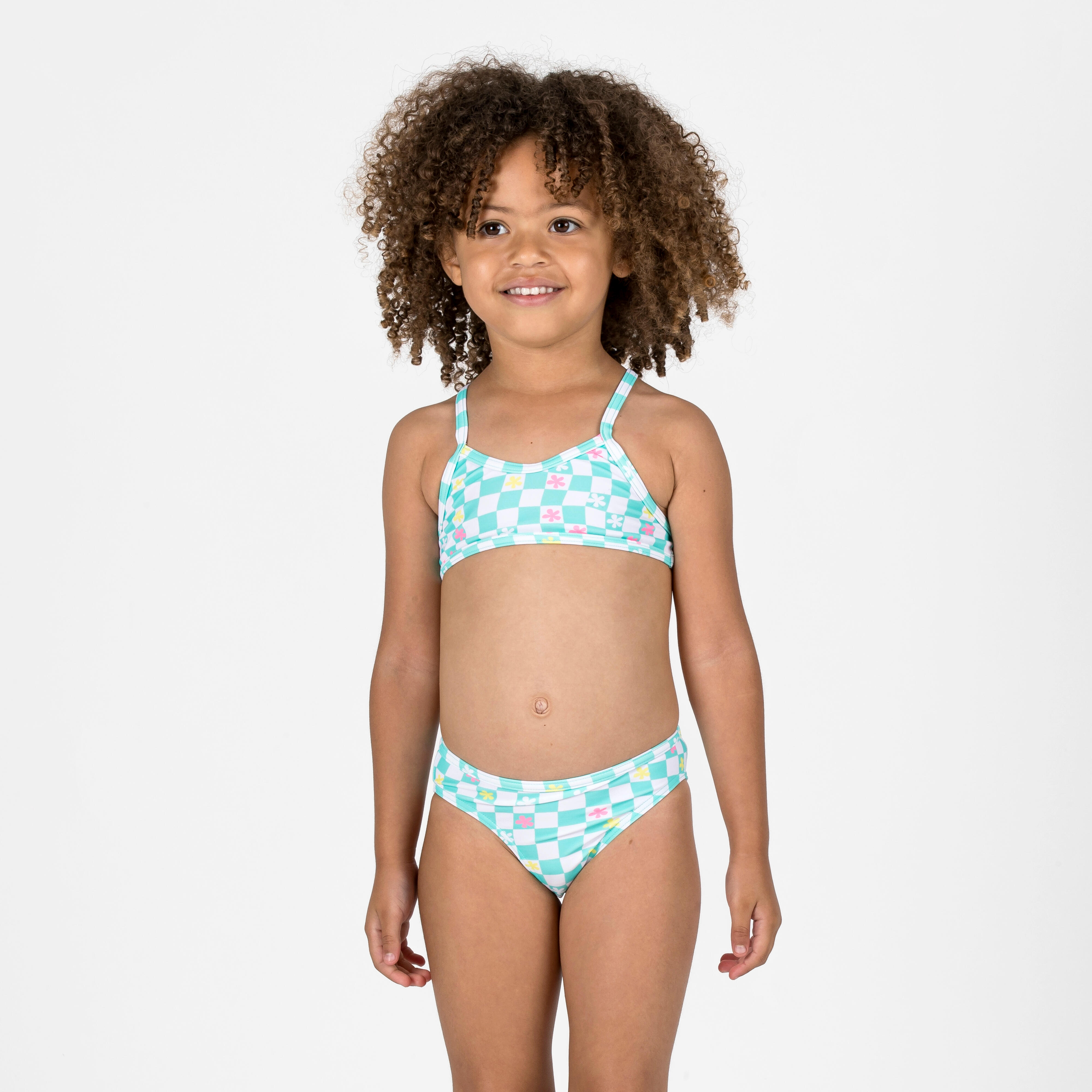 OLAIAN Bikini-Set Surfen M?dchen gekreuzte Tr?ger Boni gr?n/wei? 113-122cm 5-6J