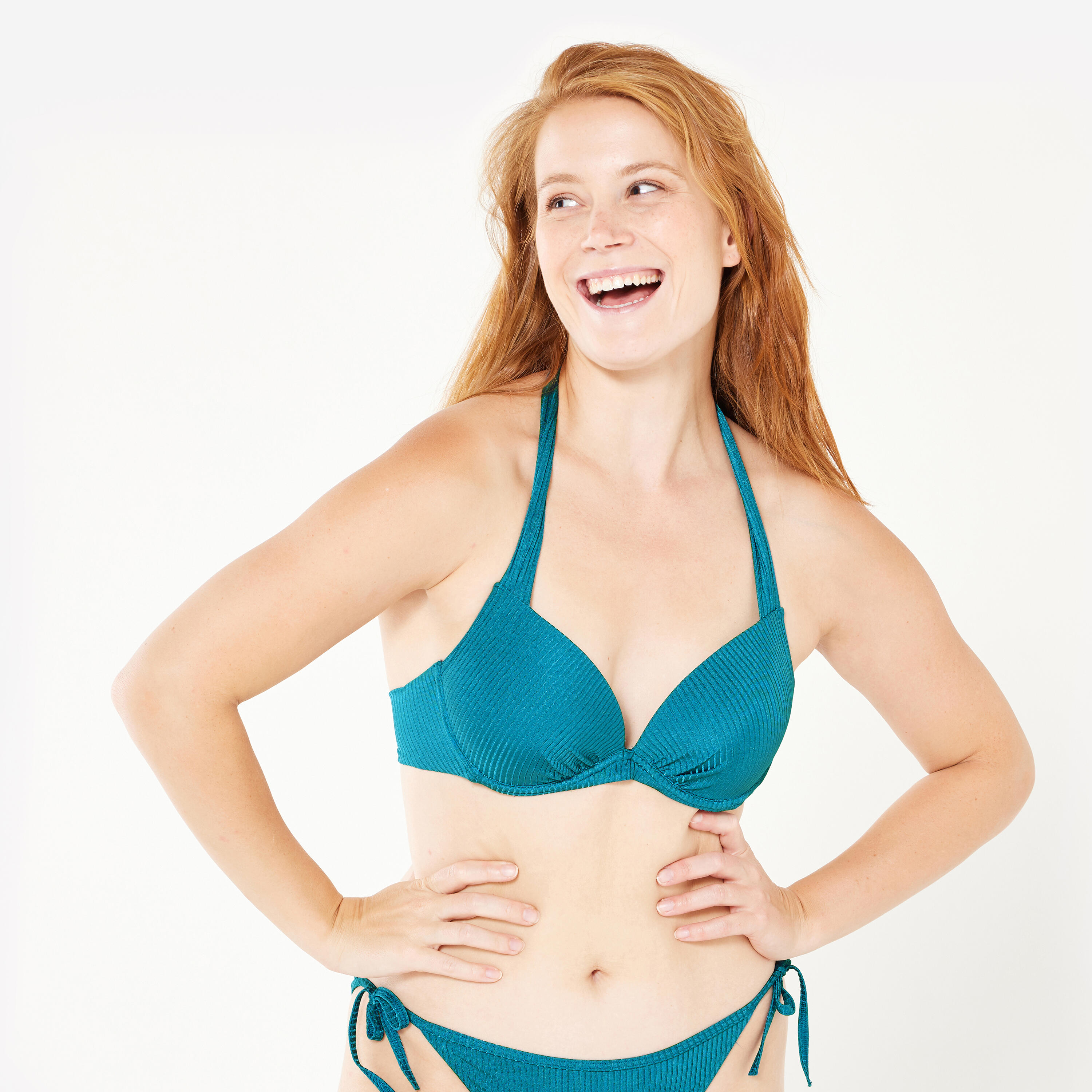 OLAIAN Bikini-Oberteil Damen Push-Up strukturiert Elena Folk petrol blau 80D