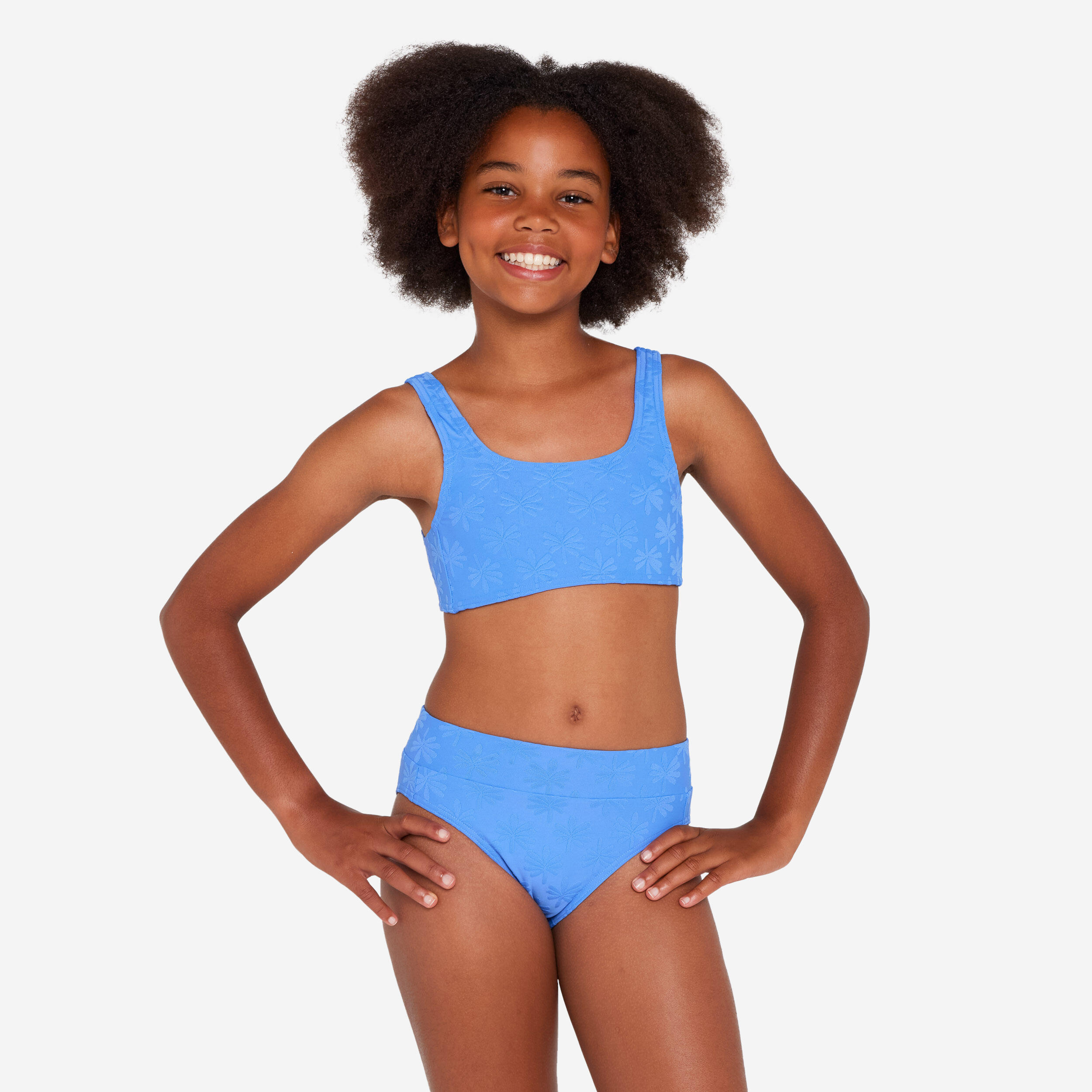 OLAIAN Bikini-Oberteil Surfen M?dchen Bustier hoher Taillenbund 500 Lao Miami blau 149-159cm 12-13J