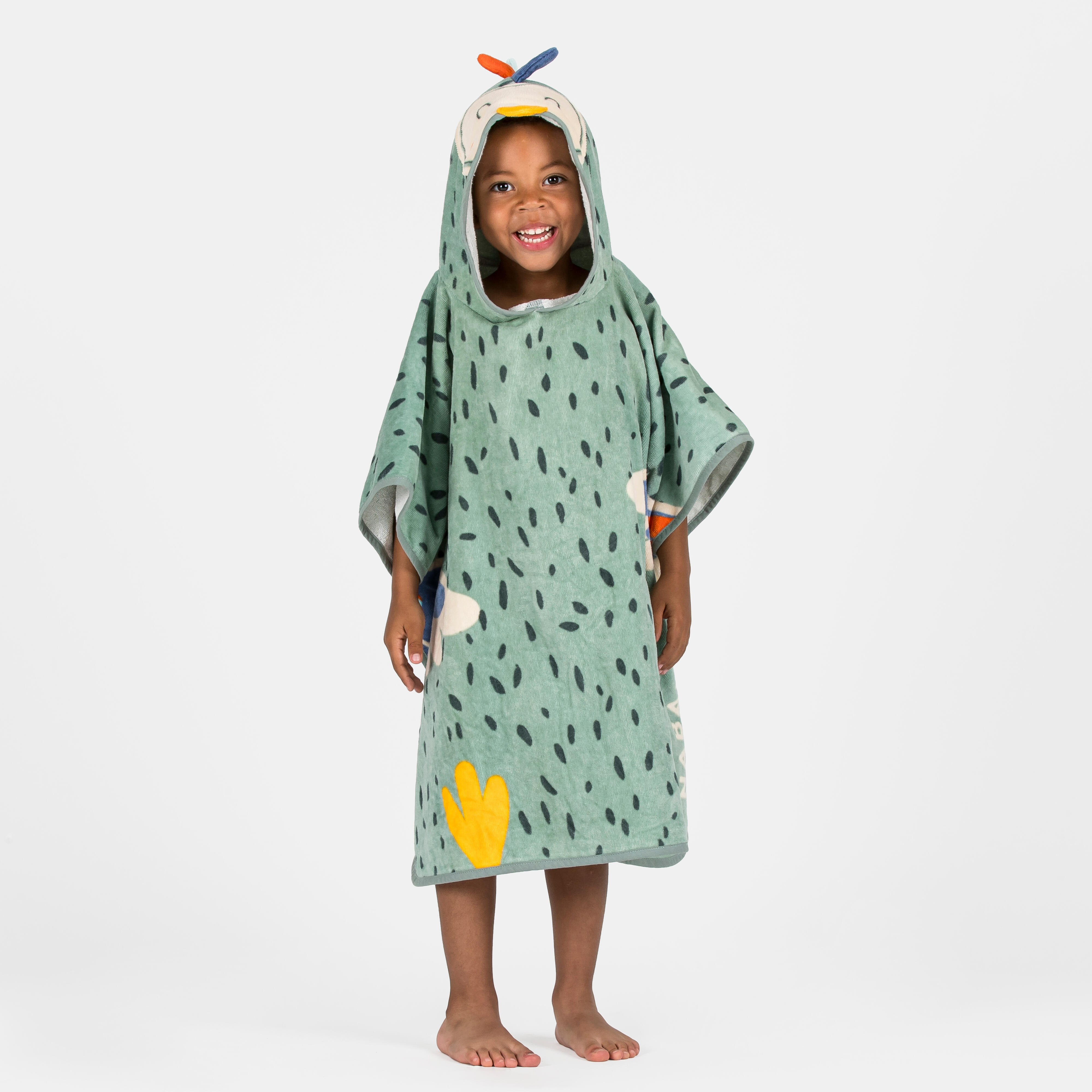 NABAIJI Bade-Poncho Babys/Kleinkinder Baumwolle - Papagei grün 95-112 cm 3-5J