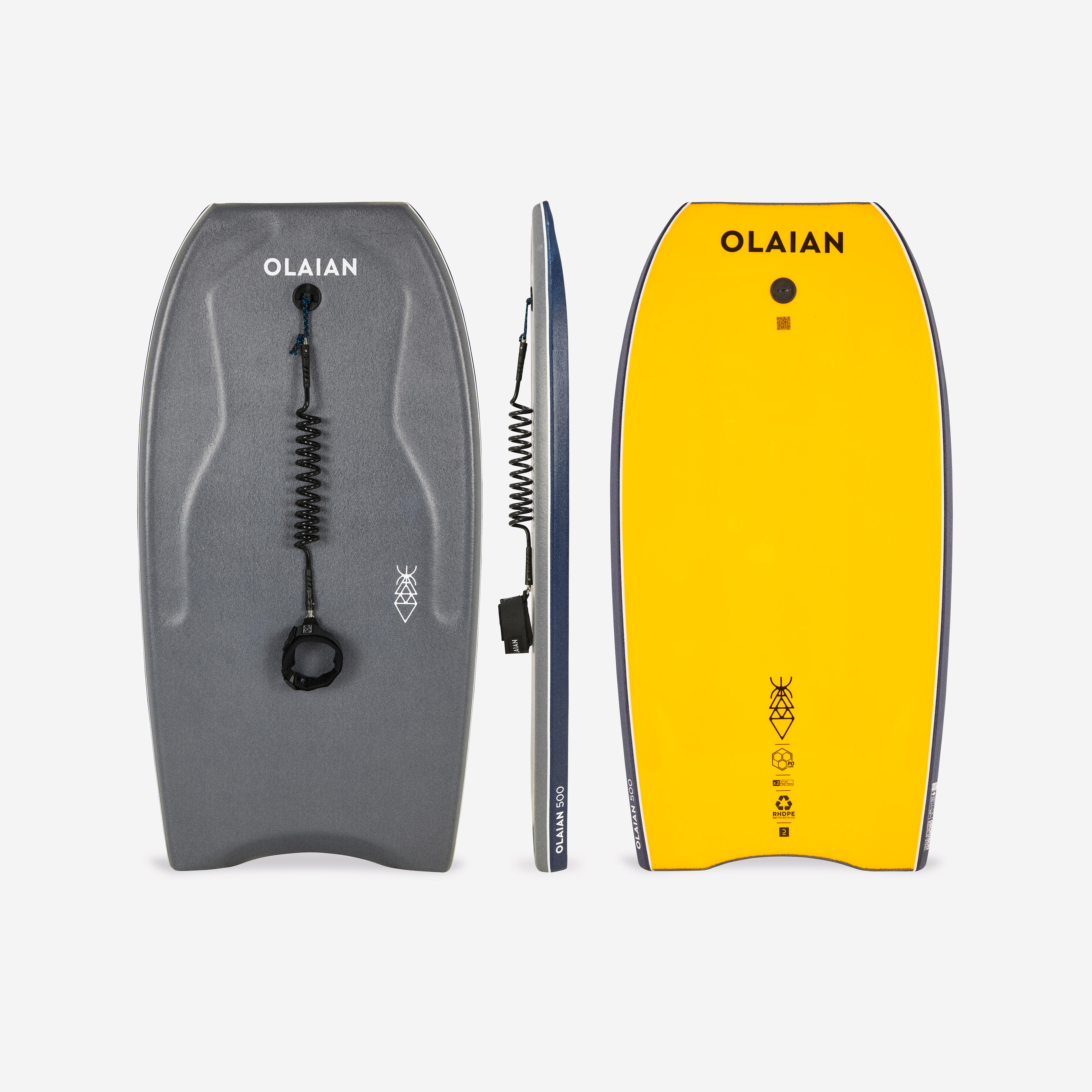 OLAIAN Bodyboard Fortgeschrittene Double Stringer BB500 grau/gelb 38
