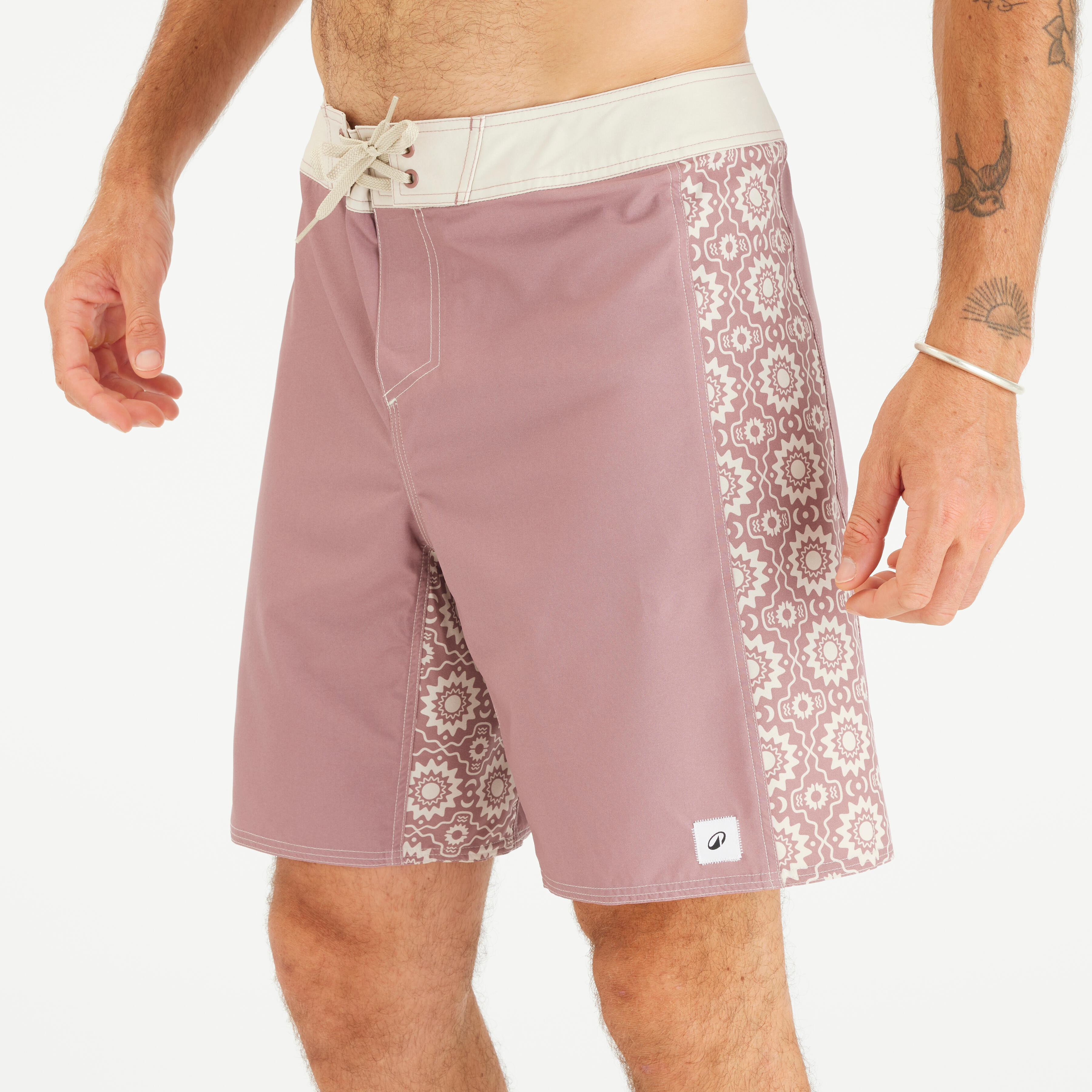 OLAIAN Boardshorts Surfen Herren lang 500 Arch Esawira 19'' rosa/taupe DE 48 / FR 42