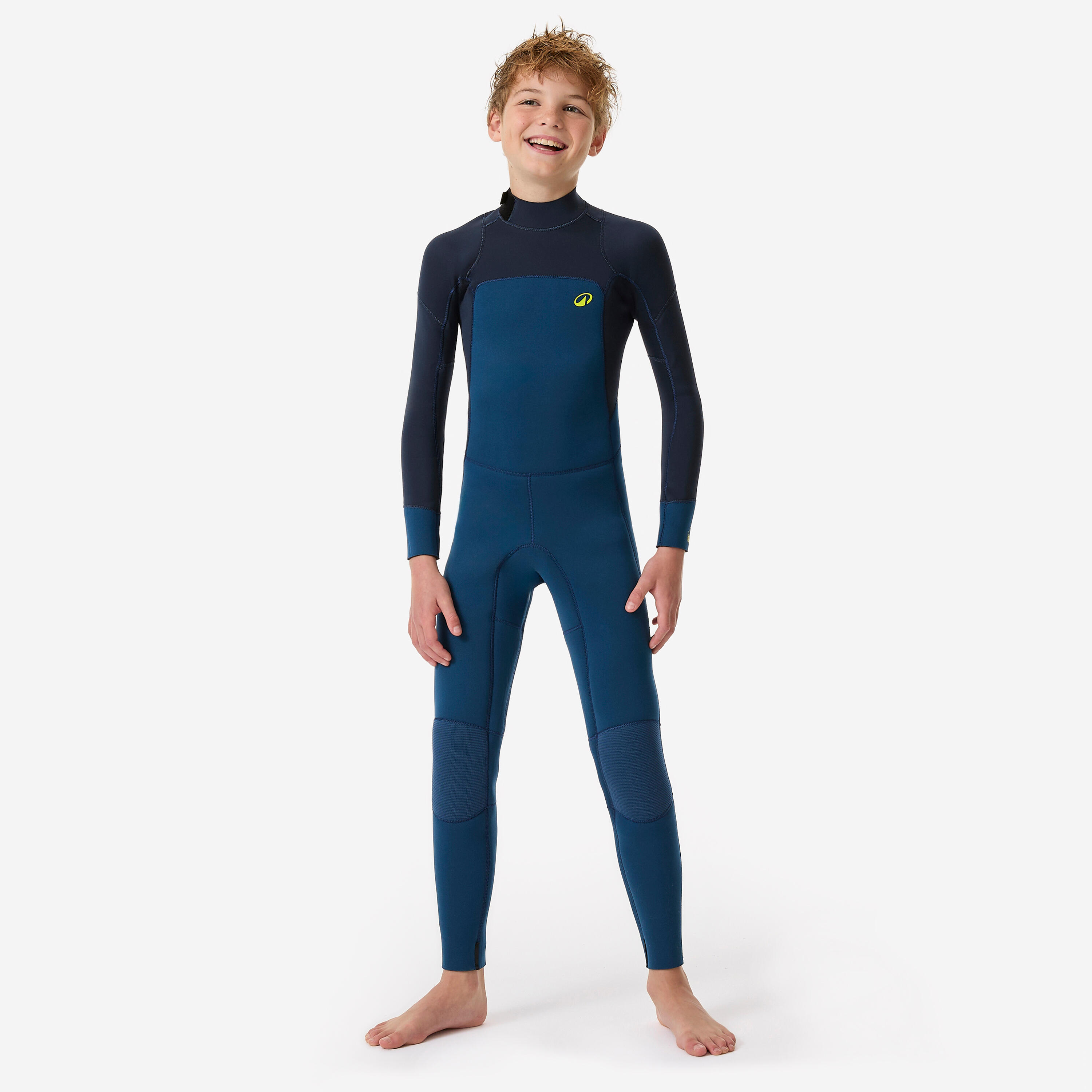 Decathlon Neoprenanzug Surfen Kinder 3/2 mm Naturgummi 500 blau/gelb 151-160cm 12-13J
