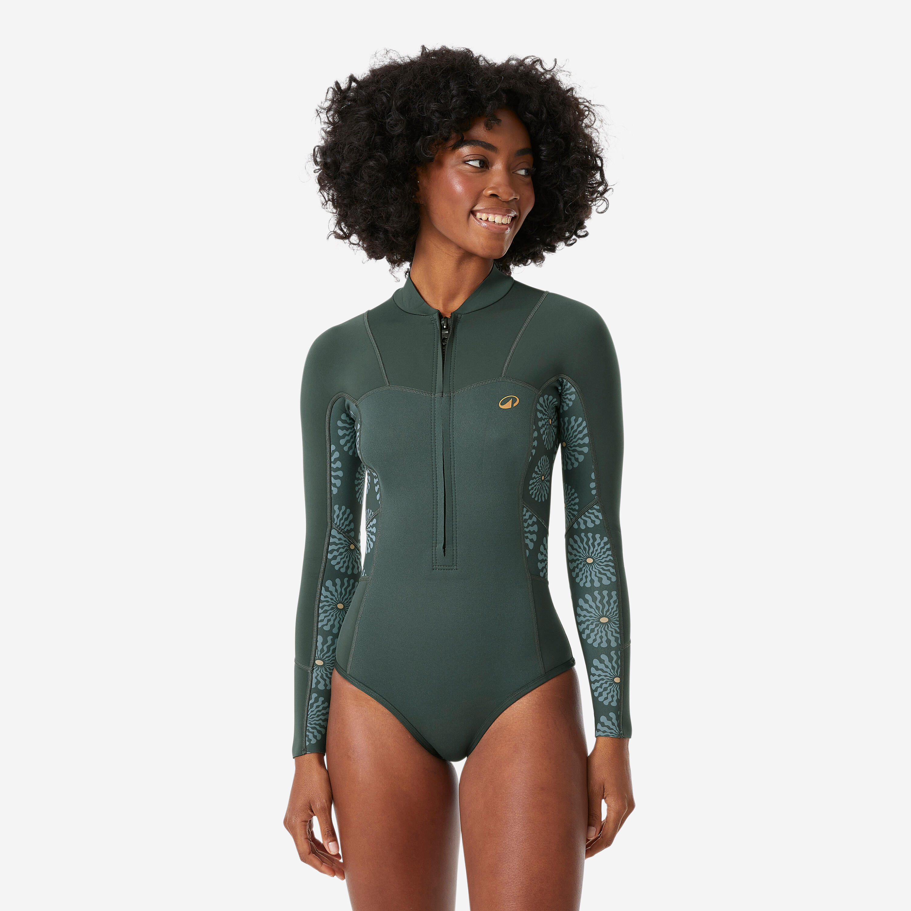 Decathlon Neopren Shorty Damen langarm Frontzip 500 Green Sunny 1,5 mm grün M