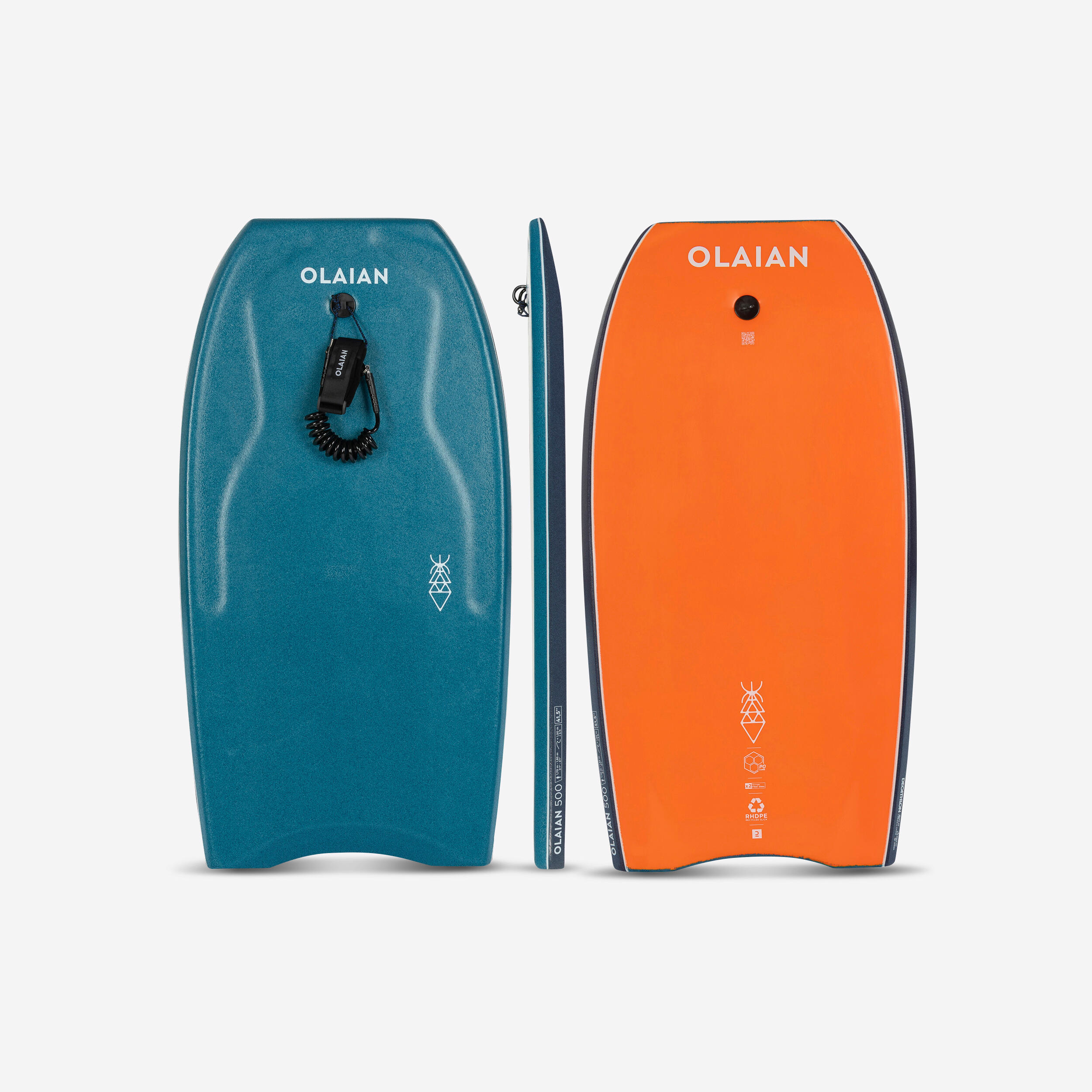 OLAIAN Bodyboard mit Leash - 500 blau/orange