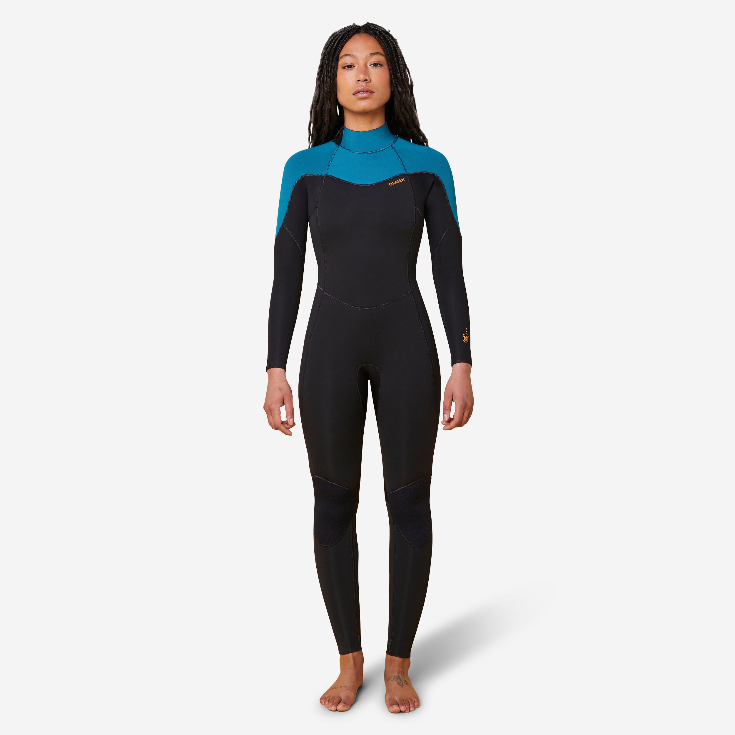 OLAIAN Gebraucht - Neoprenanzug Surfen Damen 4/3 R?ckenreissverschluss - 500 schwarz/gr?n  - GUT