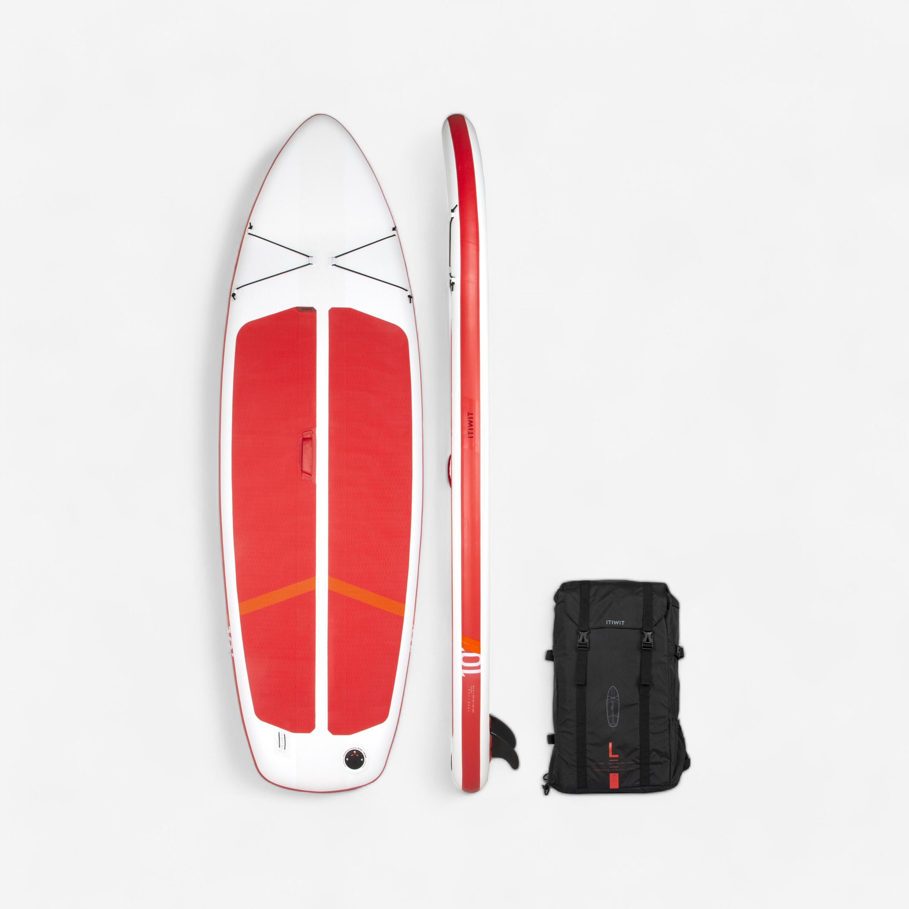 ITIWIT SUP Stand Up Paddle aufblasbar und kompakt 10' (max. 130 kg) - SUP100 weiss/rot